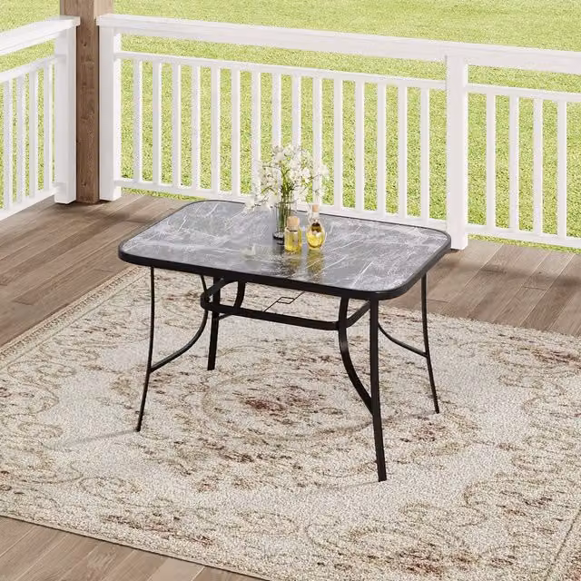 Komore Abstract Minimalist Black Glossy Tempered Glass Coffee Table
