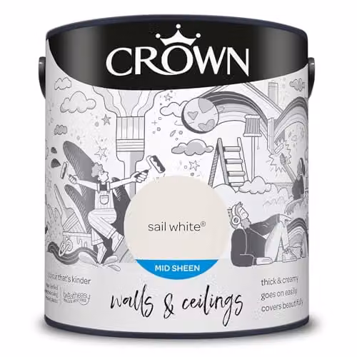 Crown Sail White Water Based Mid Sheen Emulsion for Walls and Ceilings, 2.5 l – 1