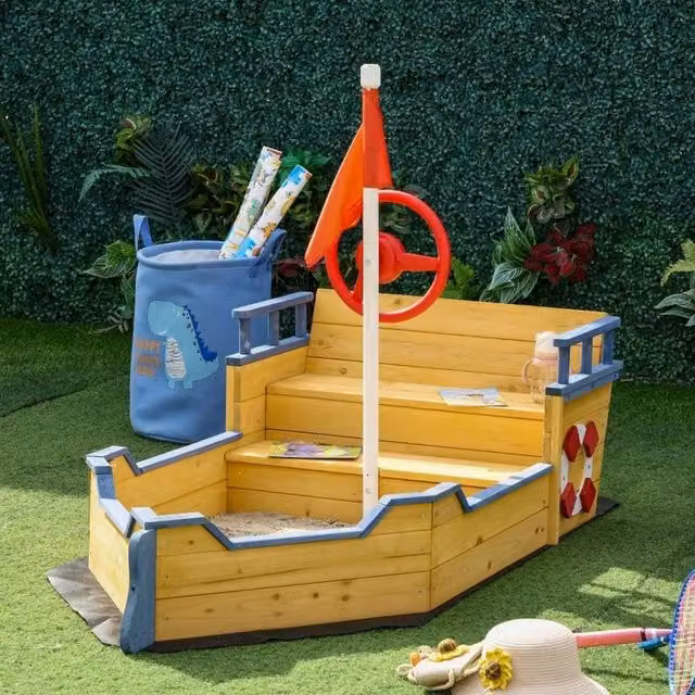 Chilli Seating Wooden Pirate Ship Childrens Sandpit in Brown