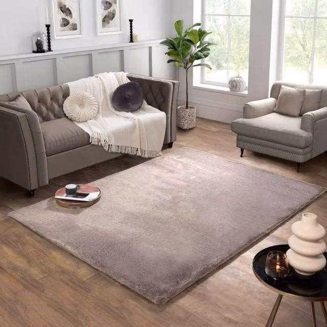 DS Living Dovilla Plush Plain Mink Faux Fur Rug in Beige, W: 80 cm x L: 150 cm