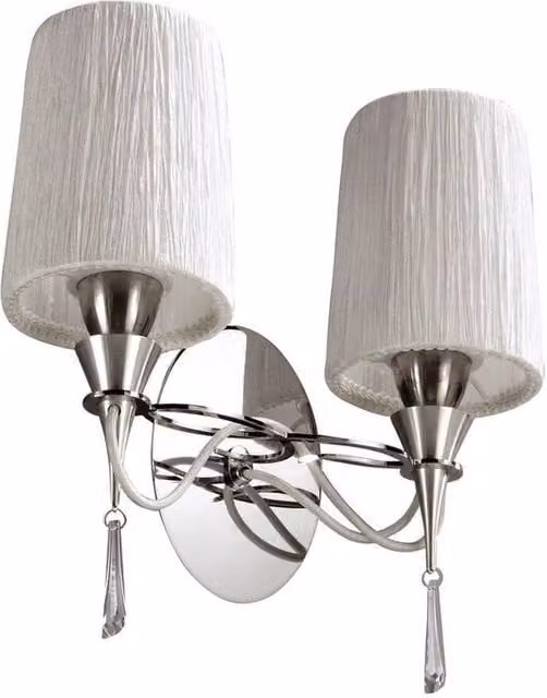 Netlighting Lucca 2-Light Wall Lamp with Chrome Finish, White Shades and Grey Crystal Details (E27) – 1