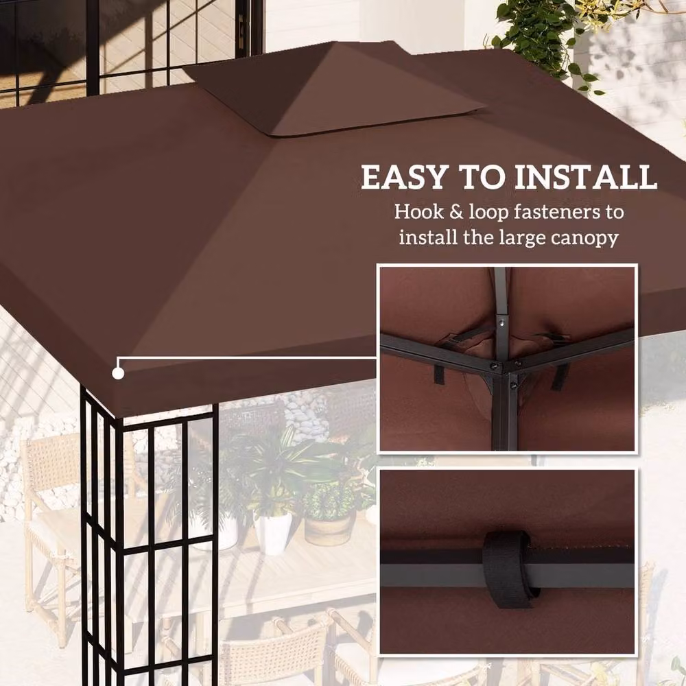 EONLION Double Tier Gazebo Top Cover in Brown Polyester, 3x3m – 3