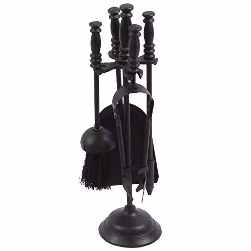 Fire Vida Malham 5 Piece Black Steel Fireside Companion Set with Stand – 2