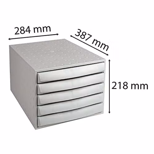 Exacompta Box Office Storage Drawer Set with 5 Closed Drawers for A4+ Documents, Light Grey, W: 38.7 cm, D: 28.4 cm, H: 21.8 cm – 2