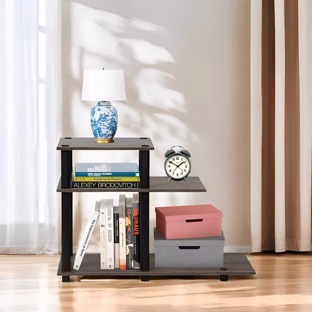 EONLION Modern Grey Wood Side Table with Shelves – 4