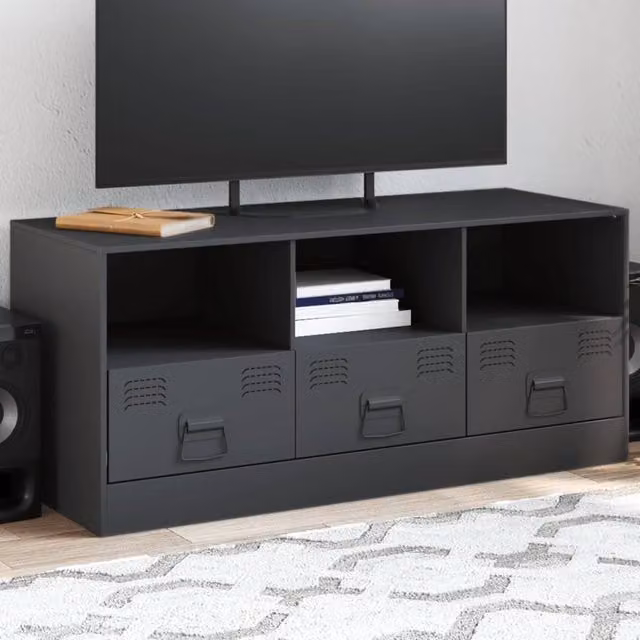 Berkfield Home Anthracite TV Cabinet in Black Metal, W/D/H: 99 x 39 x 44 cm