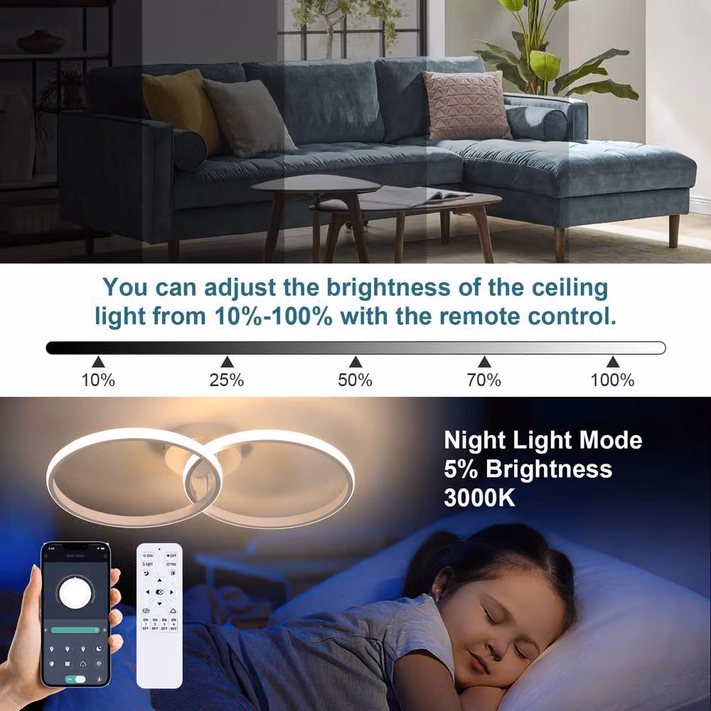Pheashine Modern Round LED Ceiling Light in White with Remote Control – 4