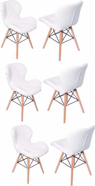 Life Interiors Set of 6 Cecilia Eiffel Faux Leather Dining Chairs with Button Detail in White
