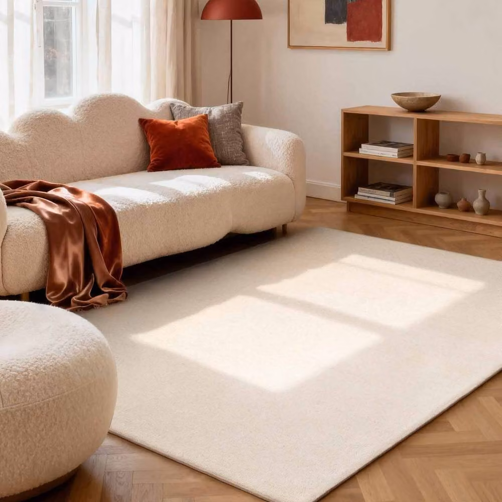 THE RUGS Puristic Fine Boucle Wool Rug in Natural White, W: 140 cm, L: 200 cm – 3