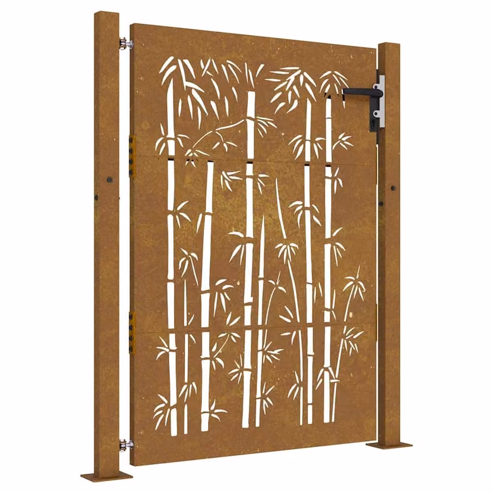 Berkfield Home Beautiful Garden Gate, Brown Corten Steel with Bamboo Design, W: 105 cm, H: 130 cm – 3