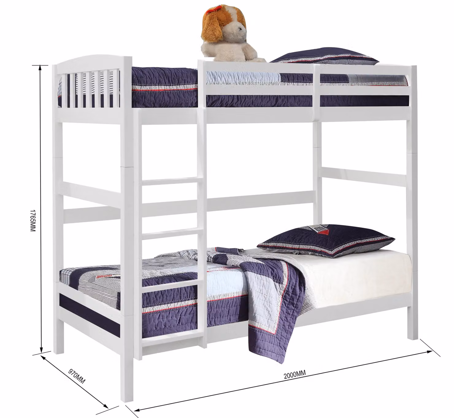Comfy Living Ltd Modern Two-Level Solid Wood Bunk Bed in White, W/D/H: 90 x 190 cm – 2