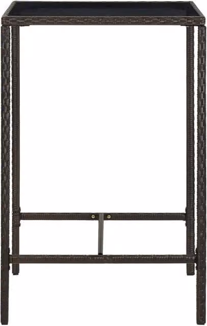 Berkfield Home Sturdy Garden Bar Table in Brown Poly Rattan and Glass, W/D/H: 70 x 70 x 110 cm