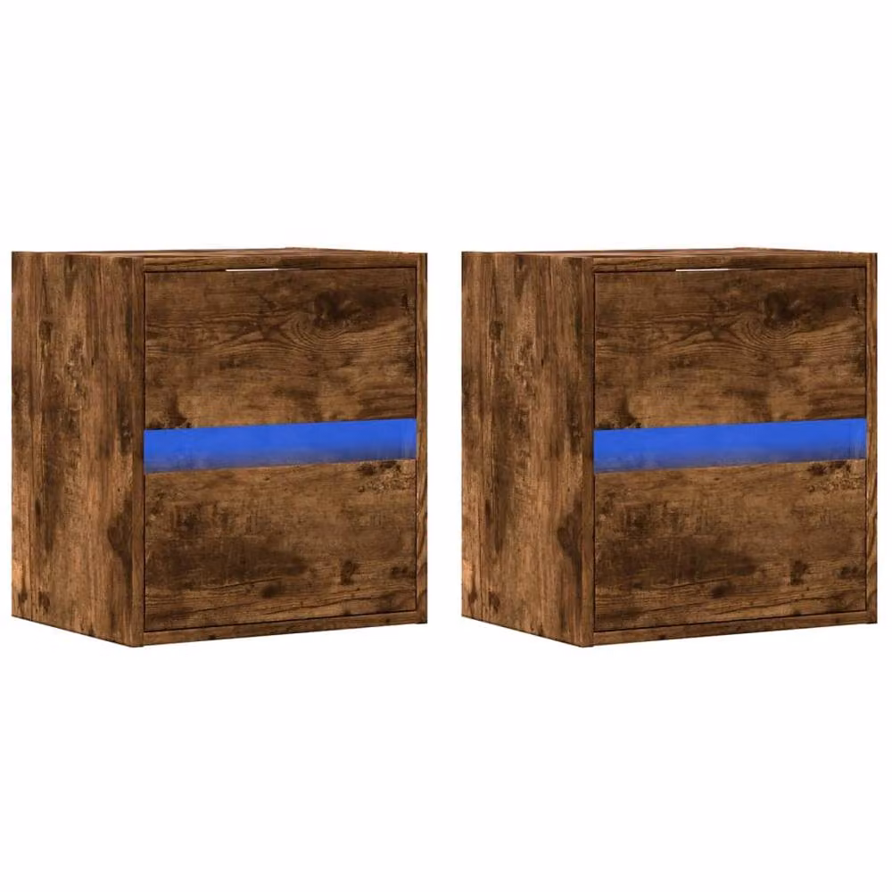 Berkfield Home Set of 2 Modern Wall Mounted TV Cabinets with LED Lighting in Smoked Oak Brown, W/D/H: 41 x 31 x 45 cm – 3