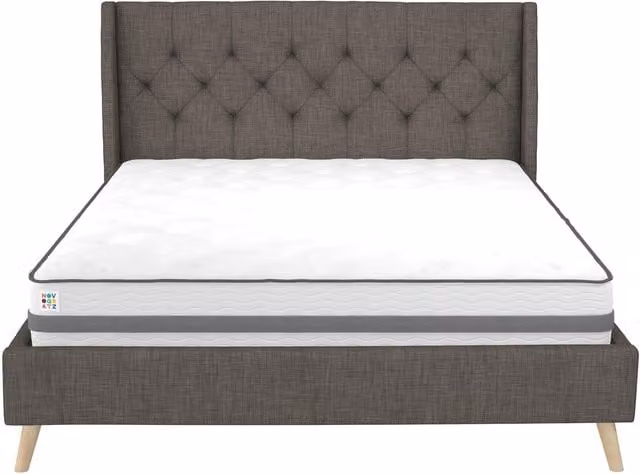 Novogratz NG Her Majesty Upholstered Bed in Grey, W/D/H: 140 x 200 cm
