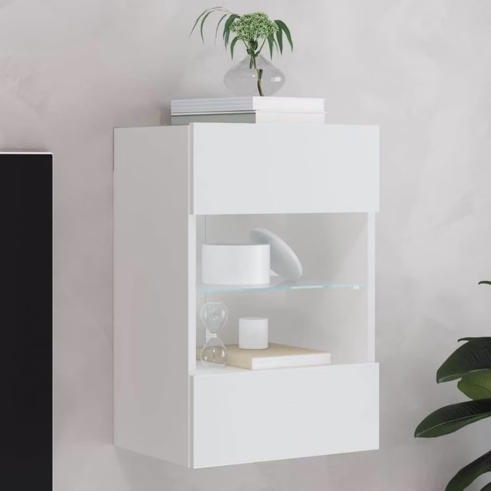 Berkfield Home Modern TV Wall Cabinet with LED Lights in White, W/D/H: 40 x 30 x 60.5 cm – 2
