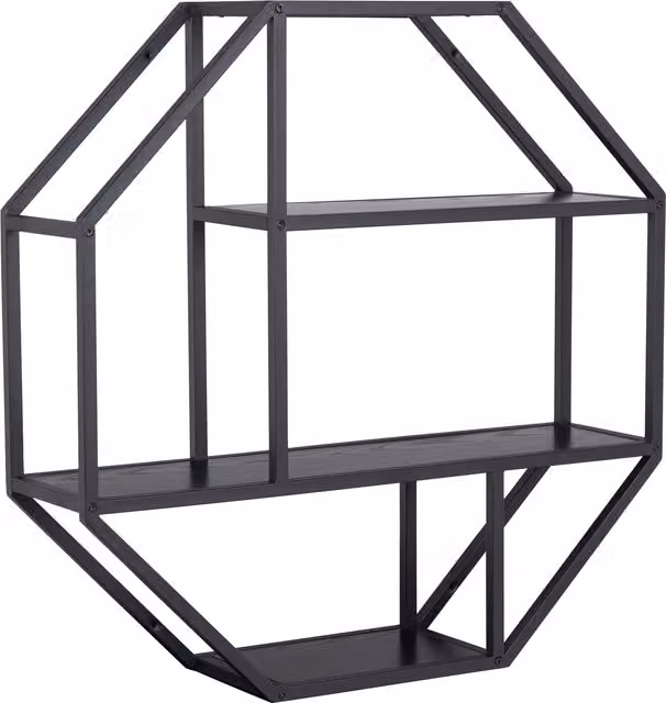 Furniture To Go Seaford Octagonal Metal and MDF Wall Mounted Shelf in Black and Brown