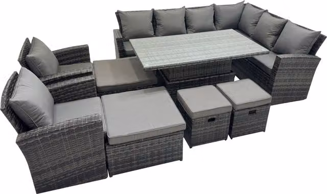 Fimous 12 Seat Rattan Garden Furniture Corner Sofa Set with 4 Footstools in Dark Grey – 1