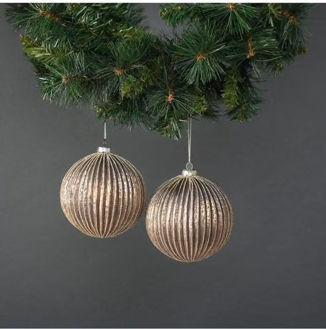 KDMD Titania Set of 4 Gold Glass Christmas Baubles, Diameter: 12 cm – 1