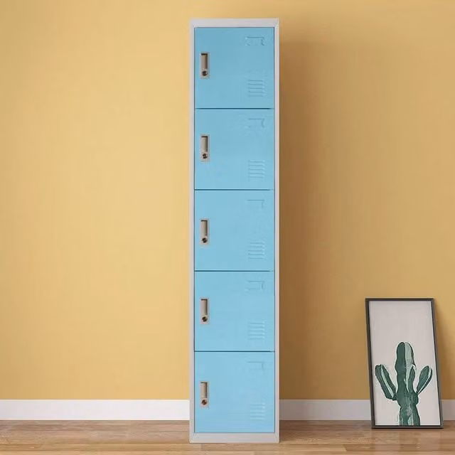 FORGEVIO 5-Door Lockable Metal Cabinet for Home or Office in Turquoise, H 180 x W 97 x D 42 cm