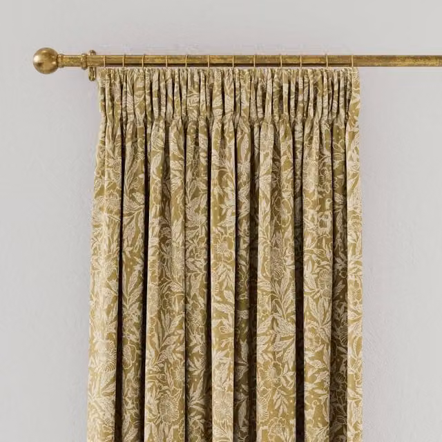 Joules Twilight Ditsy Floral Lined Curtains, Gold, W: 167.64 cm, H: 182.88 cm