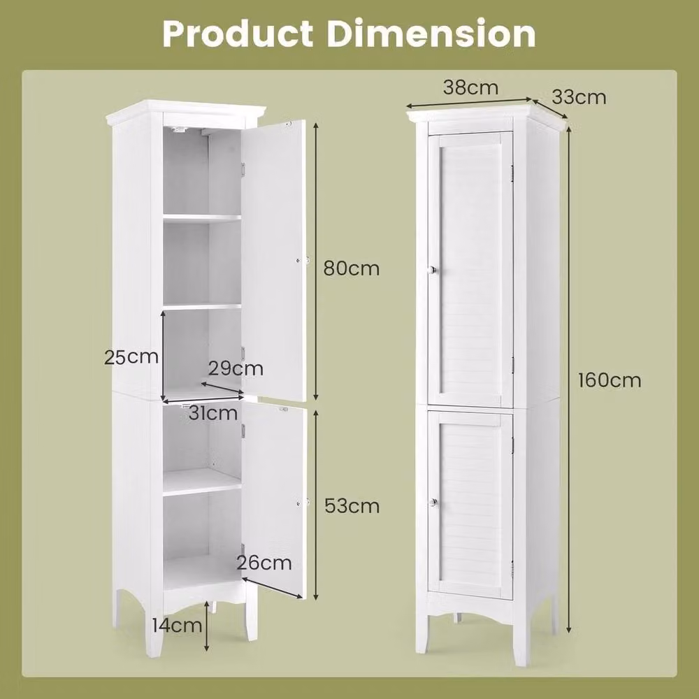 FORGEVIO 5-Tier Slim Freestanding Bathroom Storage Cabinet with Hinged Doors in White – 2