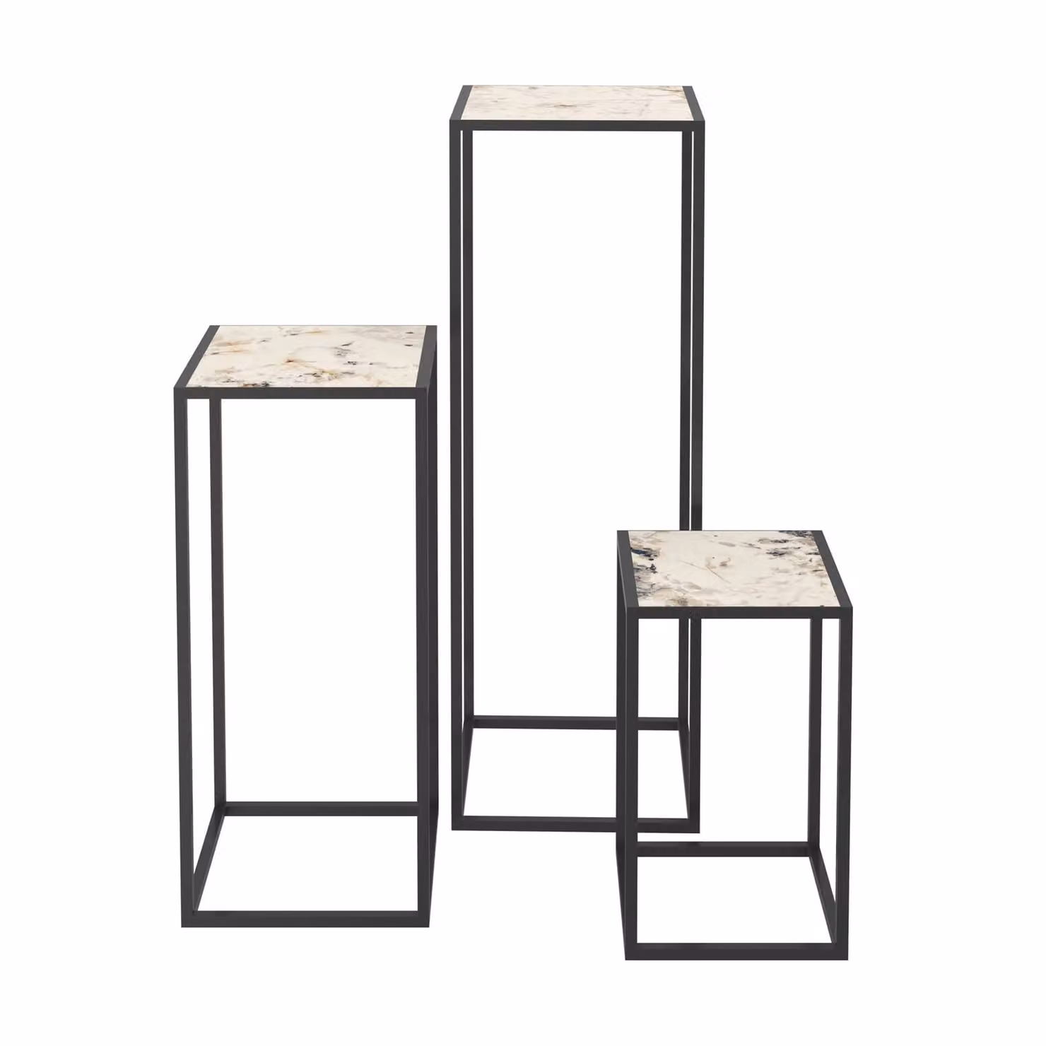 Dome Deco LECCE Art Deco Console Set with White Marble and Stone Finish