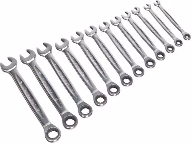 Loops 12-Piece Premium Combination Ratchet Spanner Set in Silver and Multicolour, 12-Point Metric Chrome Vanadium and Stainless Steel