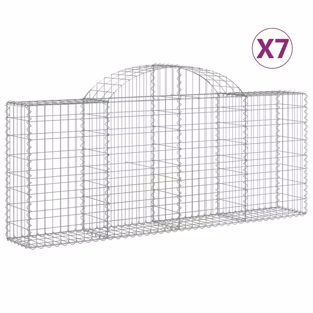 Berkfield Home Arched Gabion Baskets, 7 Piece Set, Silver Galvanised Steel, W: 200 cm, D: 30 cm, H: 80-100 cm – 2