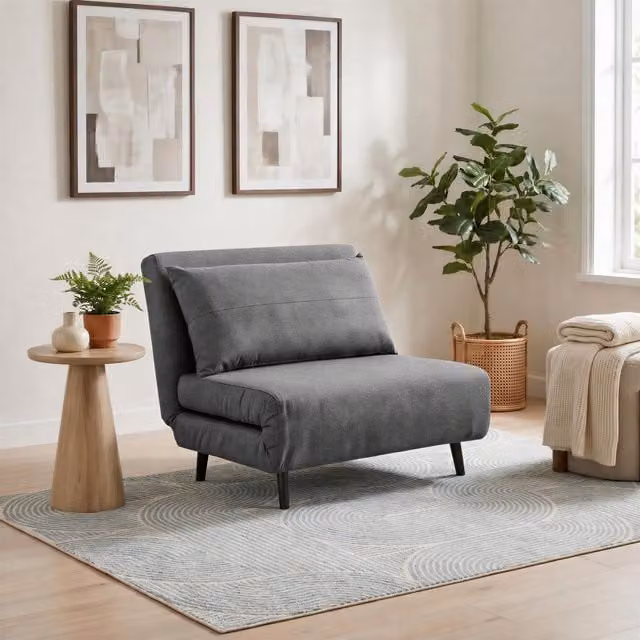 FurnitureboxUK Bobby Dark Grey Single Folding Sofa Bed Chair with Solid Wood Frame