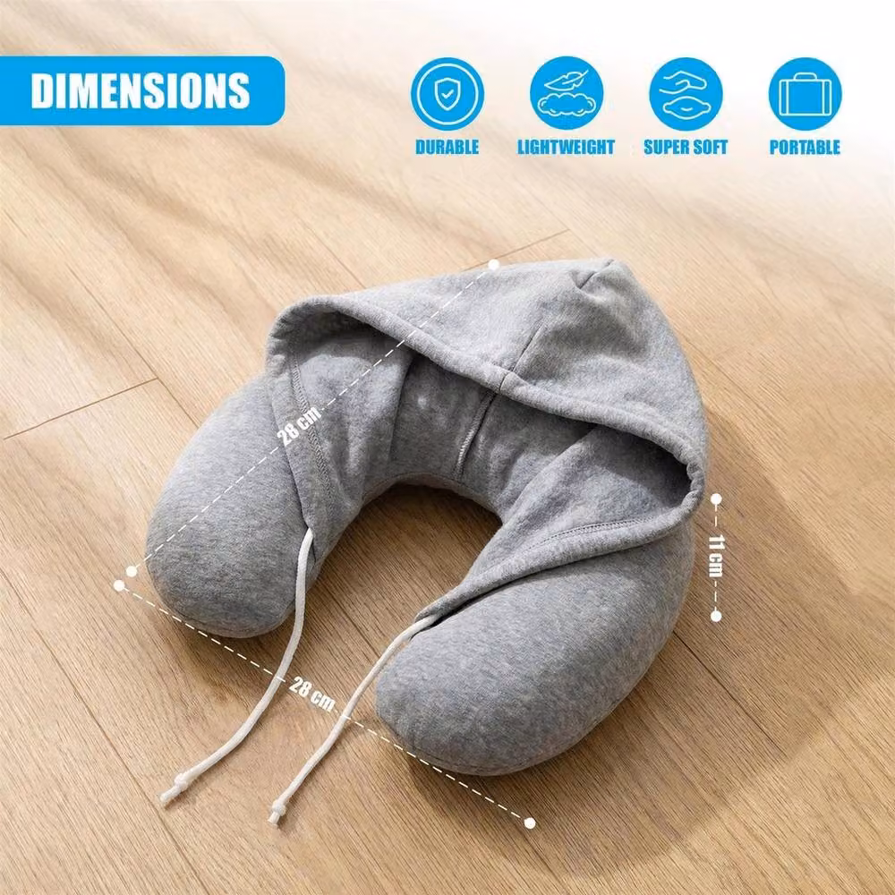 EONLION Grey Contoured Unisex Travel Neck Pillow with Hoodie – 2