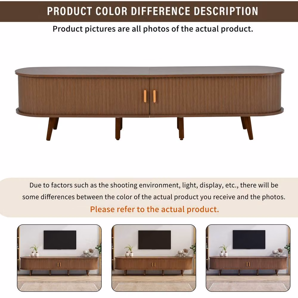 Rolipo Dark Oak Oval TV Cabinet in Brown with Storage for 70 Inch TVs, Width: 175 cm – 2