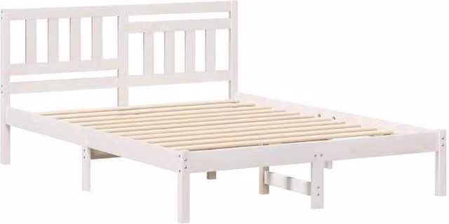 Berkfield Home White Solid Pine Wood Bed Frame with Headboard W/D/H: 140 x 190 x 80.5 cm