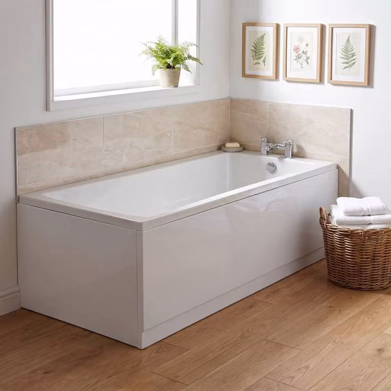 Balterley Rectangular Single Ended Acrylic Bath with Legs, White, W: 170 cm, D: 75 cm