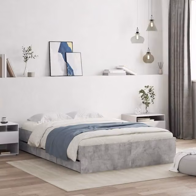 Berkfield Home Double Bed Frame with Drawers in Concrete Grey, W/D/H: 135 x 190 cm