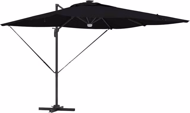 Berkfield Home Roma Cantilever Parasol with LEDs in Black Aluminium, W: 285 cm, D: 285 cm, H: 270 cm
