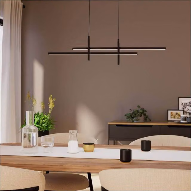 Loops Modern Black LED Bar Pendant Light for Kitchen, Living Room and Dining Room