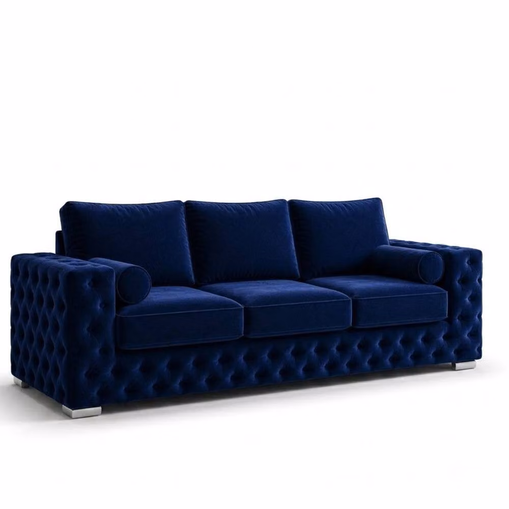 Stratus Interiors Ashley Luxury Chesterfield 3 Seater Fabric Upholstered Sofa in Navy Blue, W: 203.2 cm, H: 76.0 cm, D: 67.0 cm – 2