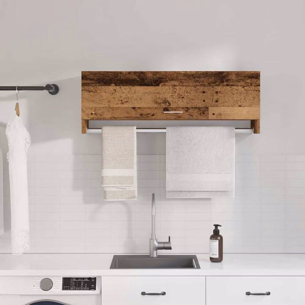 Berkfield Home Rustic Old Wood Wall Mounted Wardrobe with Hanging Rod, Brown, W: 100 cm, D: 32.5 cm, H: 35 cm – 2
