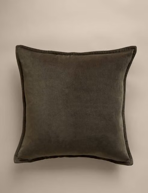 M&S Pure Cotton Velvet Square Cushion Cover in Green