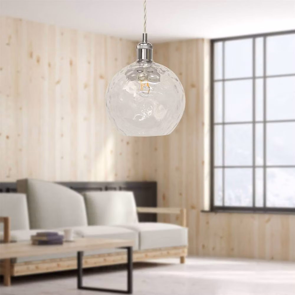 First Choice Lighting Barnum Retro Pendant Fitting with Transparent Dimple Glass Sphere and Chrome Finish – 2