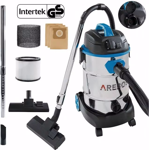 AREBOS Multipurpose Industrial Water Vacuum Cleaner in Blue with Stainless Steel