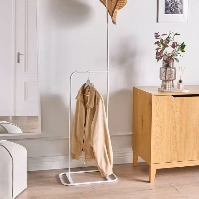 Wyld and Coco Astra White Freestanding Metal Clothes Rail with Continuous Linear Rail, Height: 171 cm