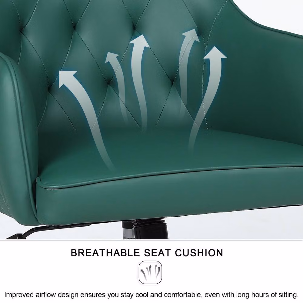 FURNITURE ONE Swivel Desk Chair in Green with Adjustable Height and Synthetic Leather Upholstery – 4