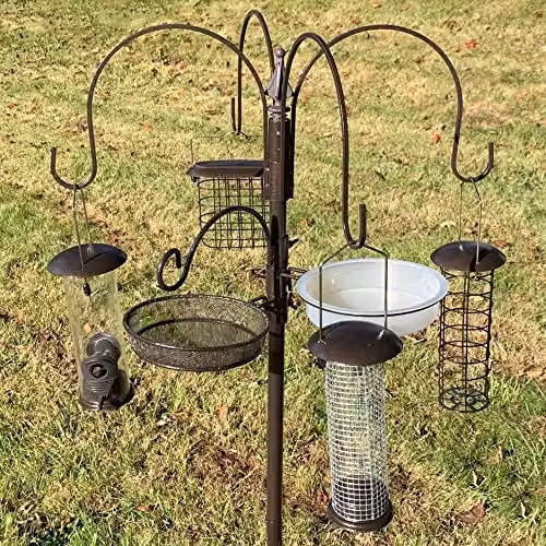 Selections Metal Bird Feeding Station with 4 Feeders, Water Dish and Mesh Tray in Bronze – 2