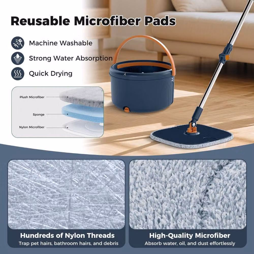 Costway Mop and Bucket Set with Wringer and 2 Microfibre Pads in Blue – 7