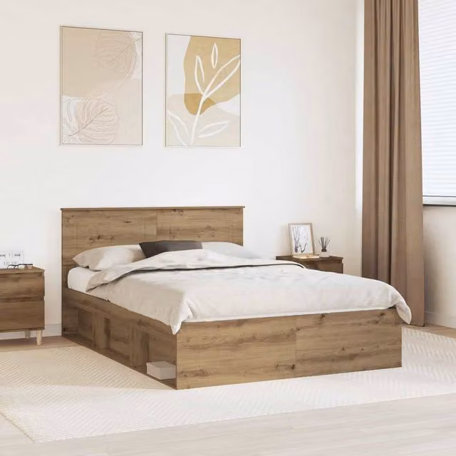 Berkfield Home Artisan Oak Bed Frame in Brown, W/D/H: 140 x 190 cm – 1