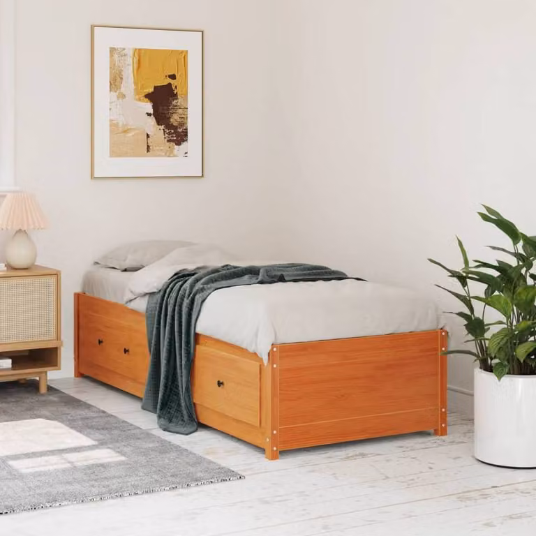 Berkfield Home Beautiful Day Bed in Wax Brown Solid Pine Wood with Drawers W/D/H: 200 x 90 x 44 cm