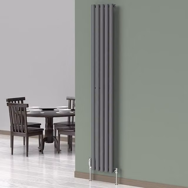 Lux Heat Oval Anthracite Grey Vertical Single Panel Designer Radiator H: 180 cm, W: 30 cm
