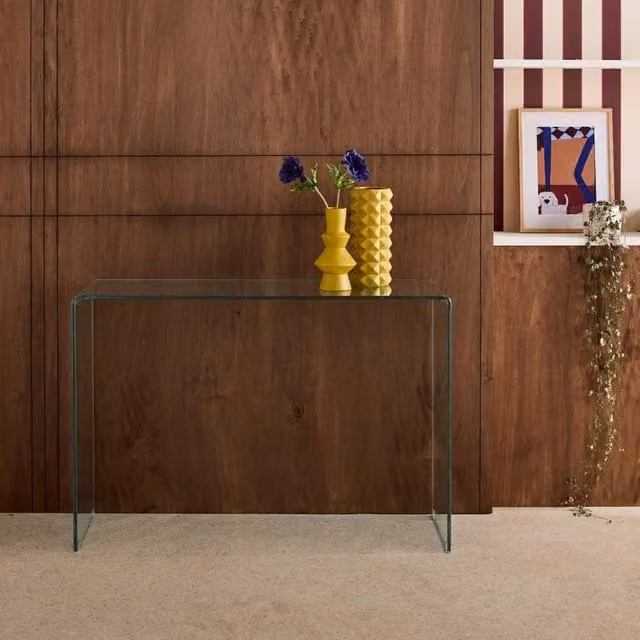 sweeek Modern Rectangular Tempered Glass Console Table in Clear