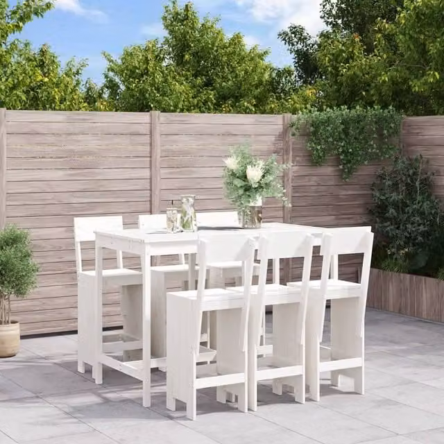 Berkfield Home 7 Piece Rustic White Solid Wood Pine Garden Bar Set – 1